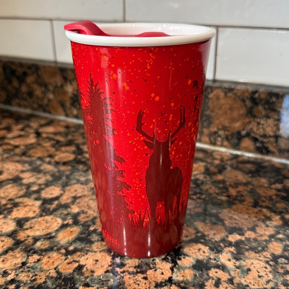 Tim Hortons  2017 festive travel mug w/lid deer trees winter theme